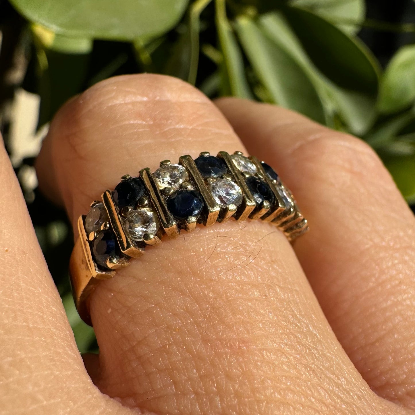 14K gold ring set with Sapphire & Diamonds