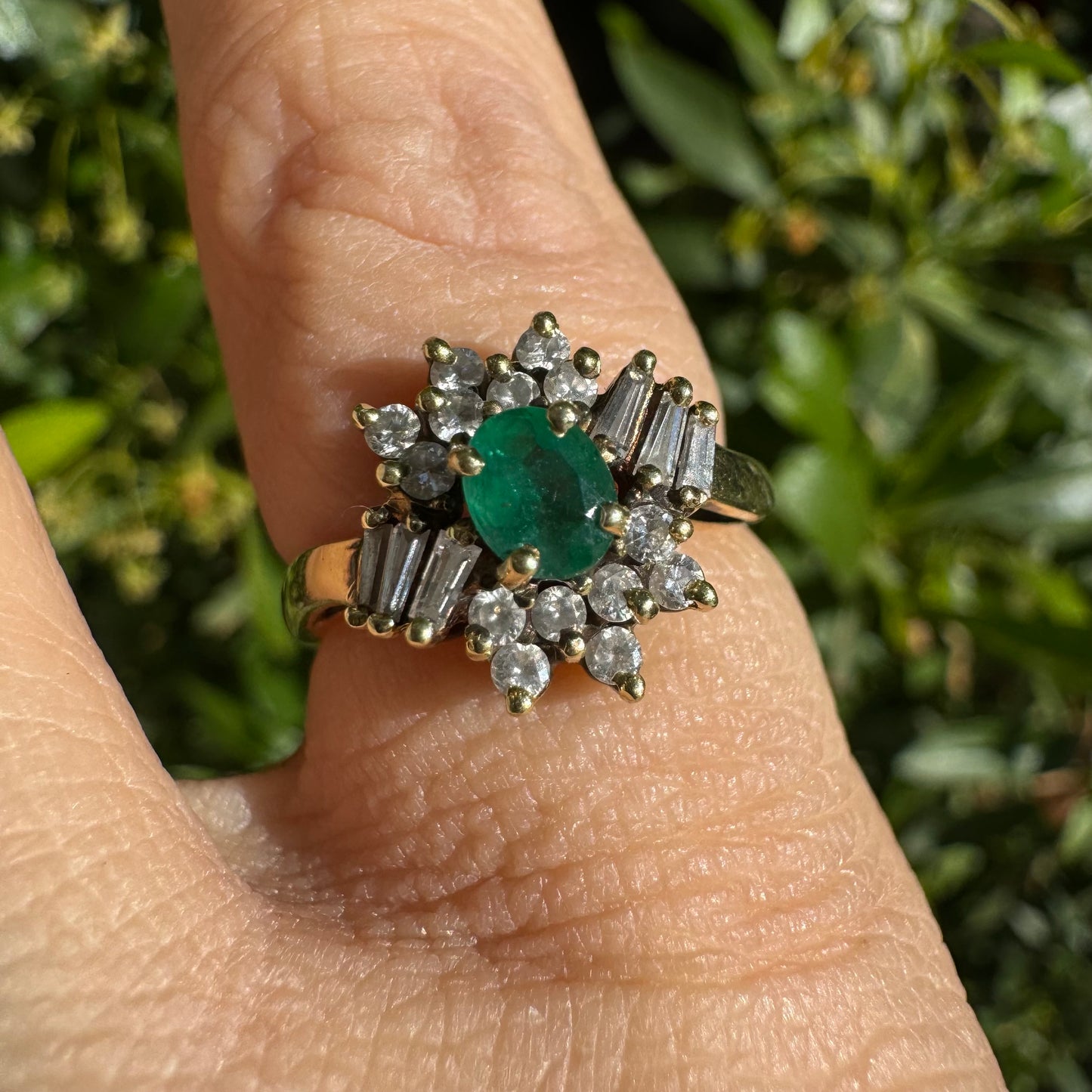 14K gold ring set with Emerald & Diamonds