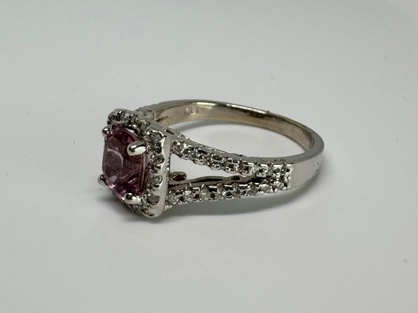 14K gold ring set with Pink Tourmaline & Diamonds