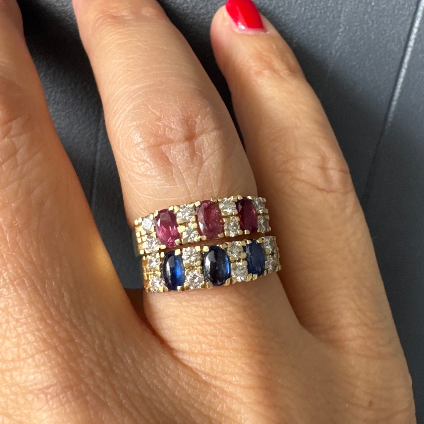 טבעת זהב 14K משובצת אבני טורמלין ורוד ויהלומים