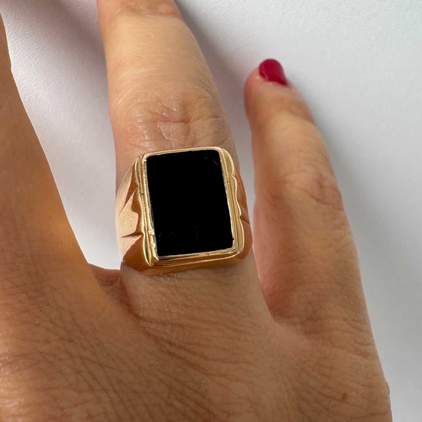 14K gold ring set with Black Onyx