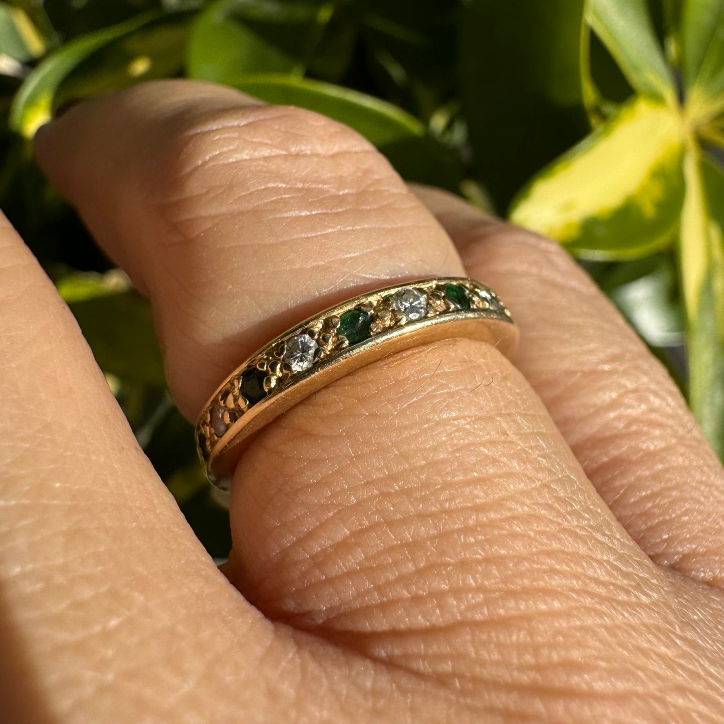 14K gold ring set with Emerald & Diamonds