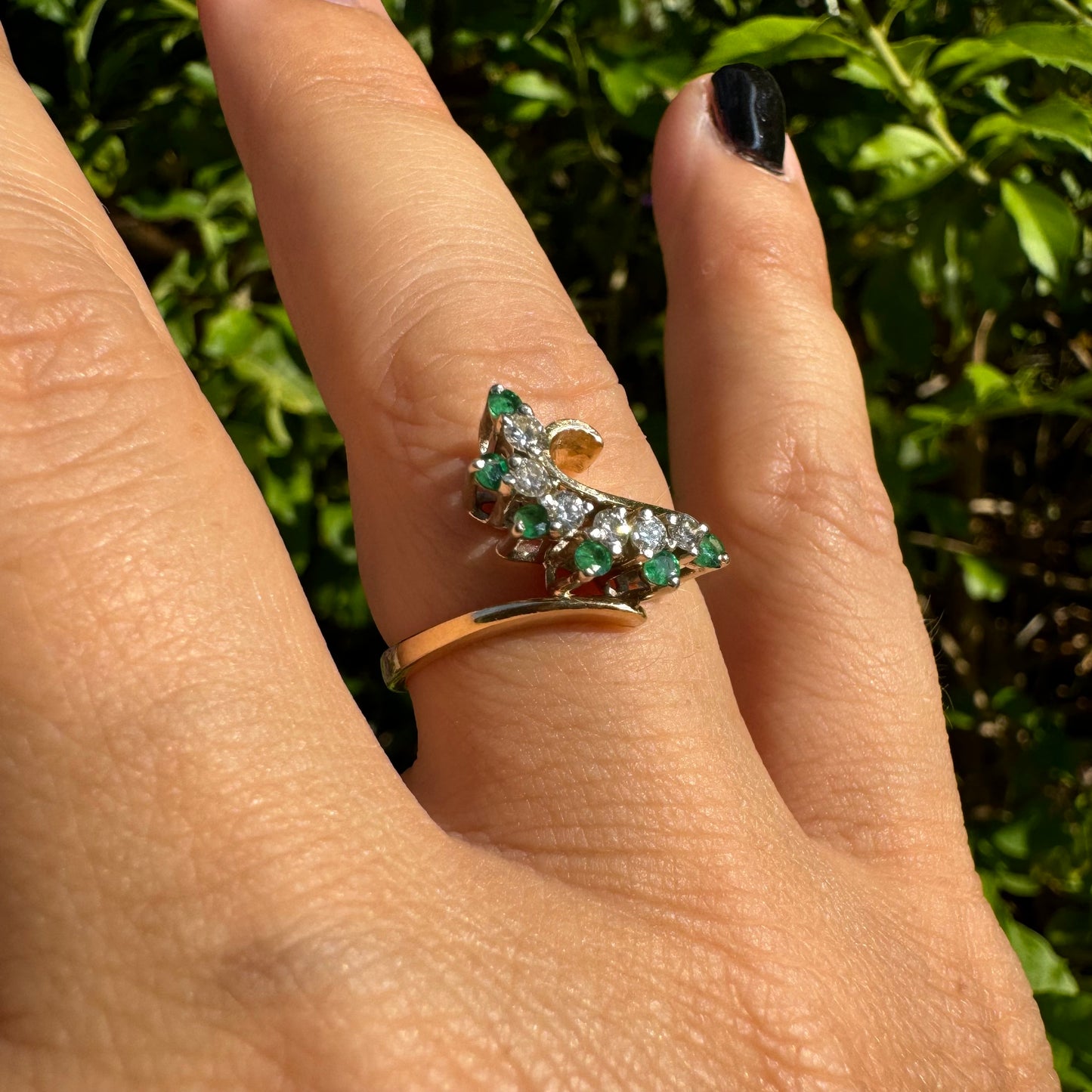 14K gold ring set with Emerald & Diamonds