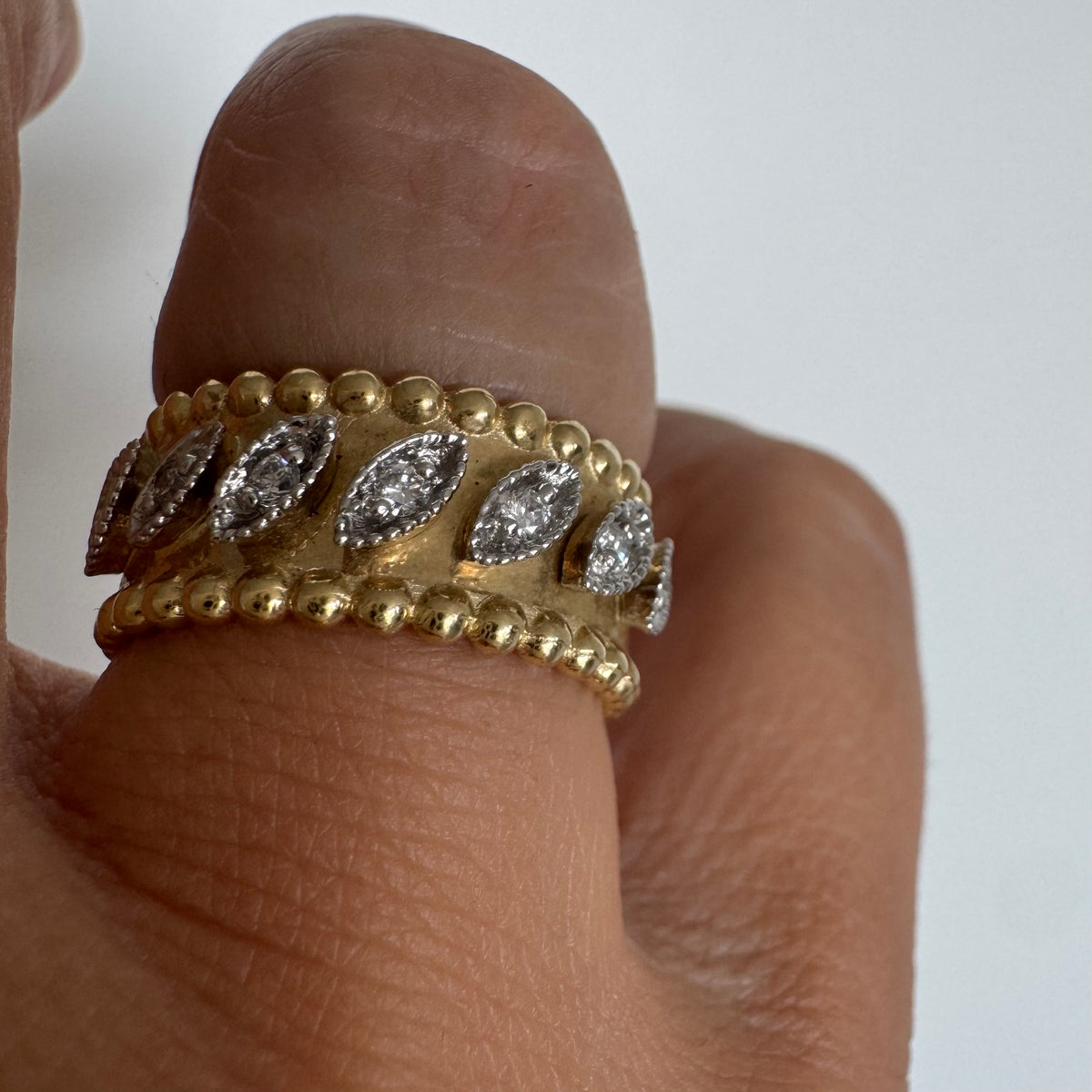 14K Yellow Gold Diamond Ring with a Wide Design