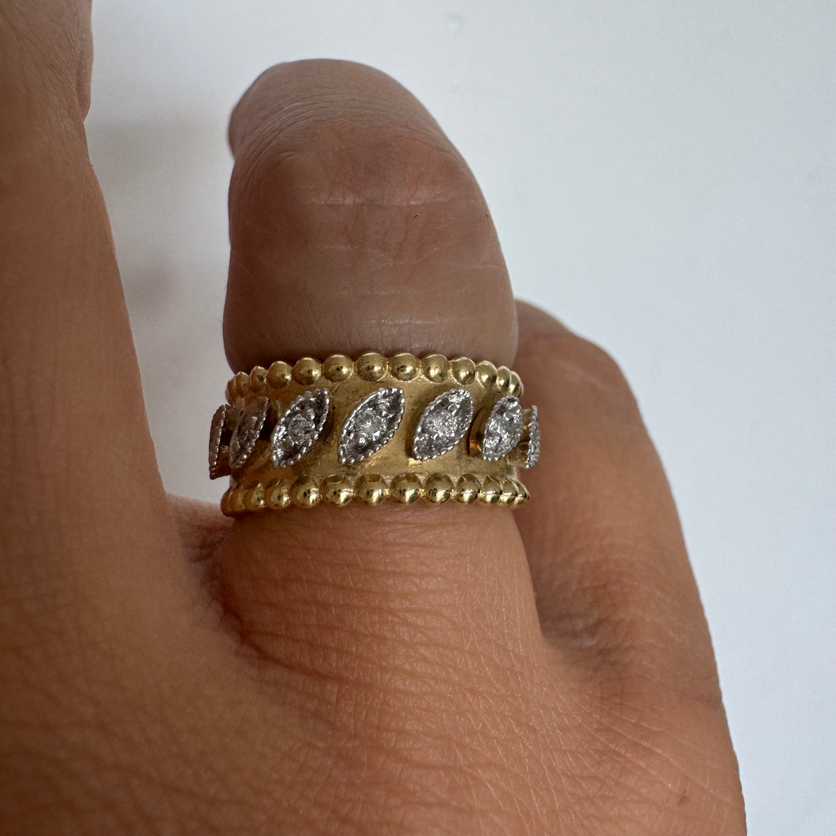 14K Yellow Gold Diamond Ring with a Wide Design