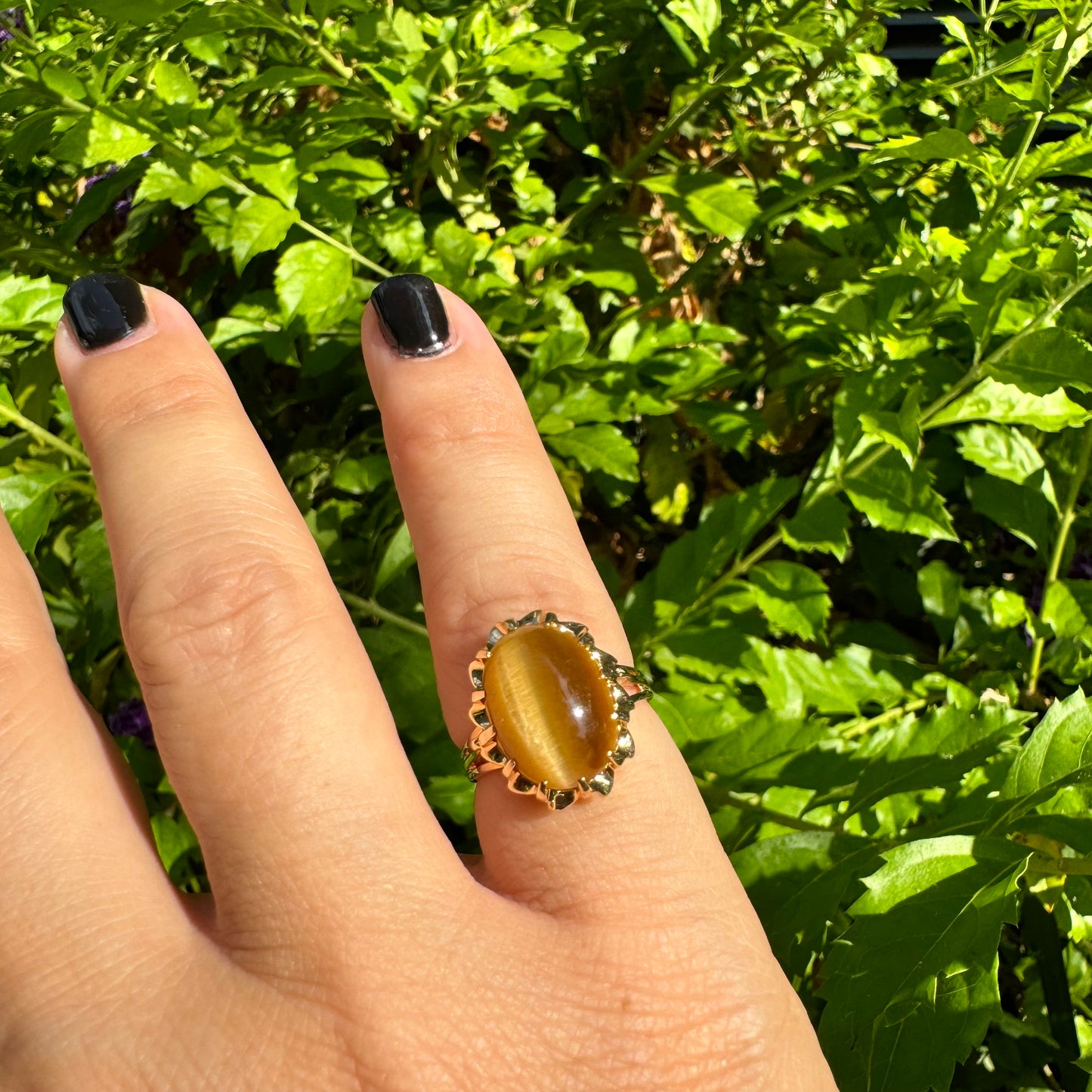 14K gold ring set with Tigers eye