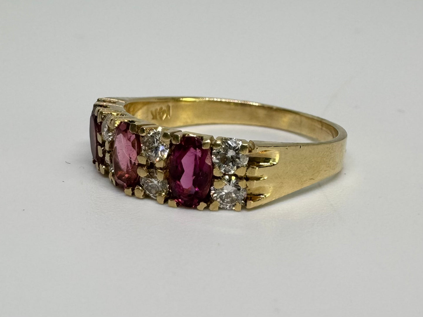 14K gold ring set with Pink Tourmaline & Diamonds