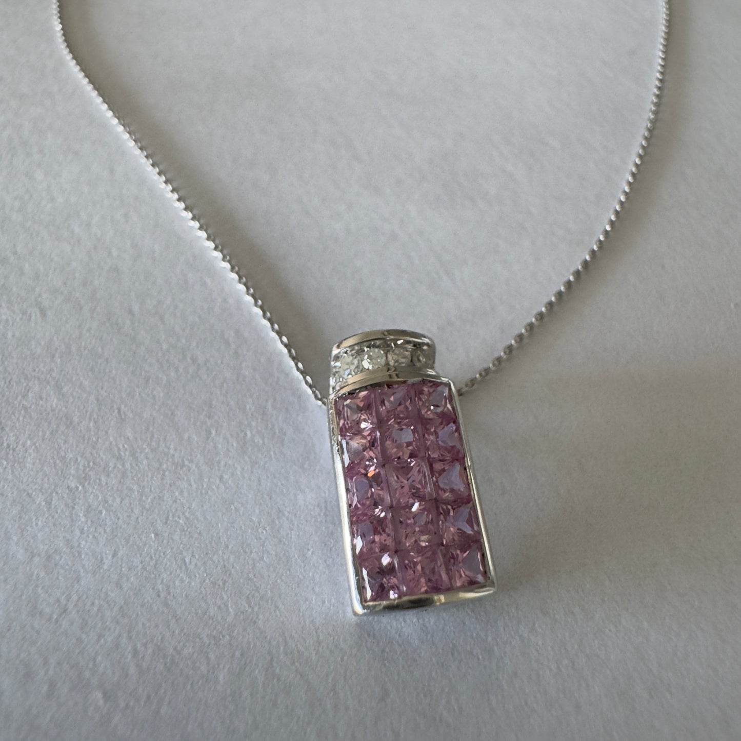 10K gold pendant with soft pink Sapphire & Diamonds