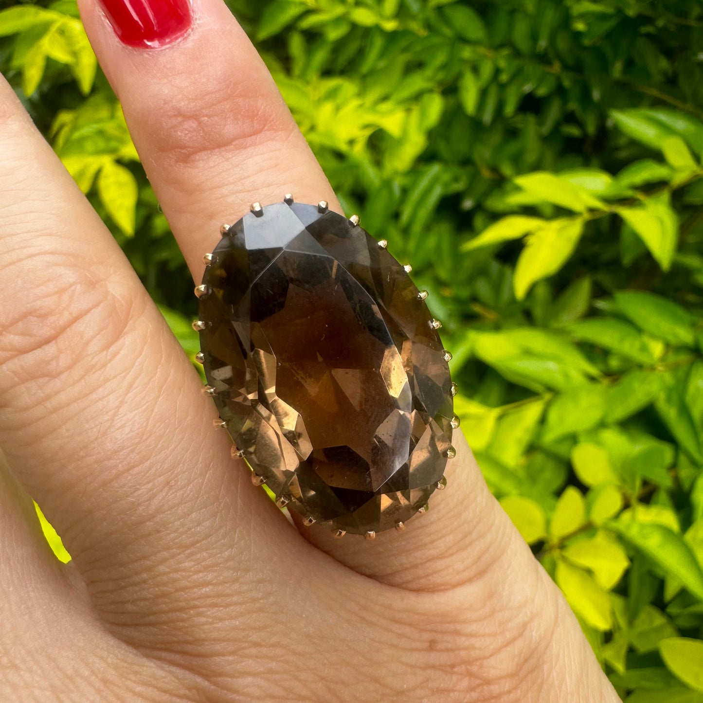 14K gold ring set with Smoky Quartz