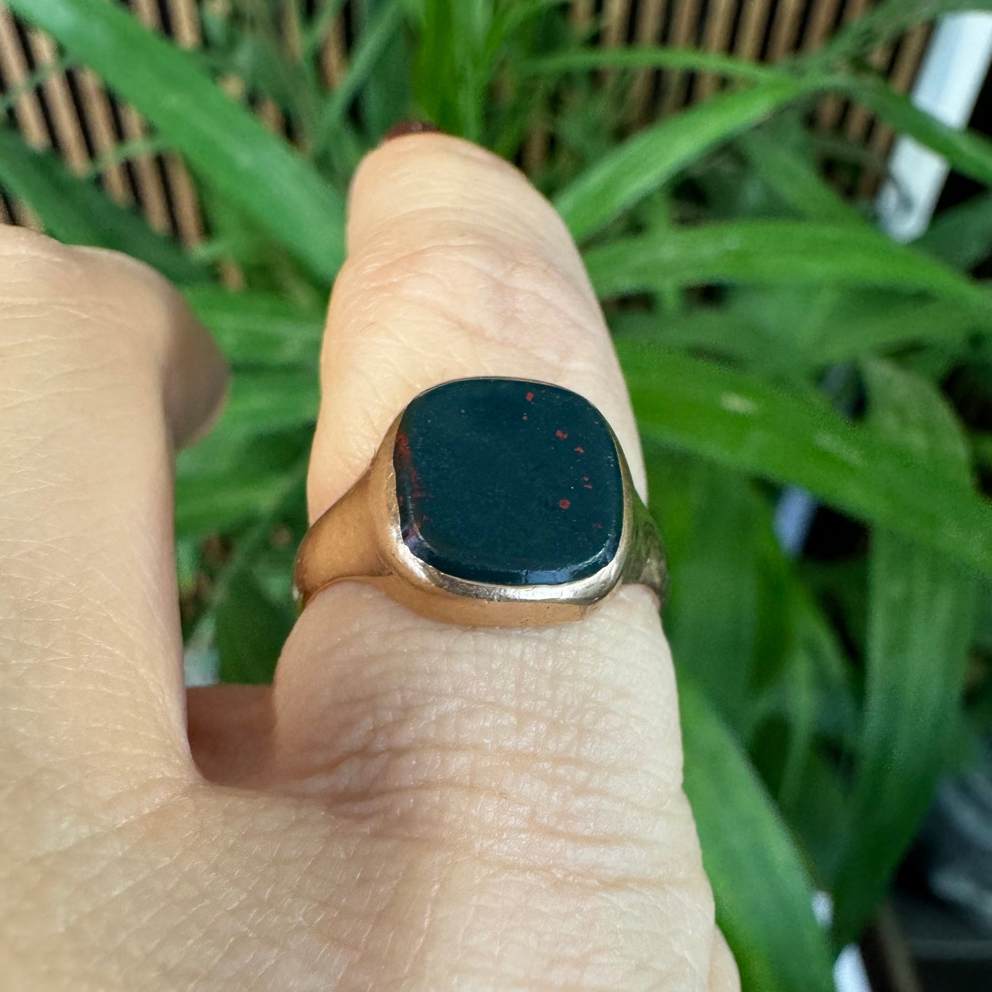 14K gold ring set with Bloodstone