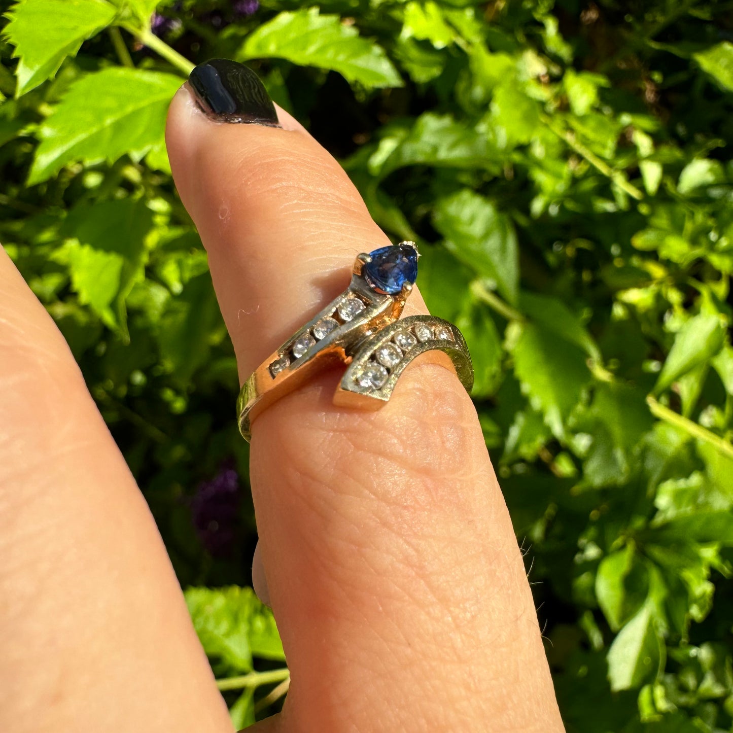 14K gold ring set with Sapphire & Diamonds