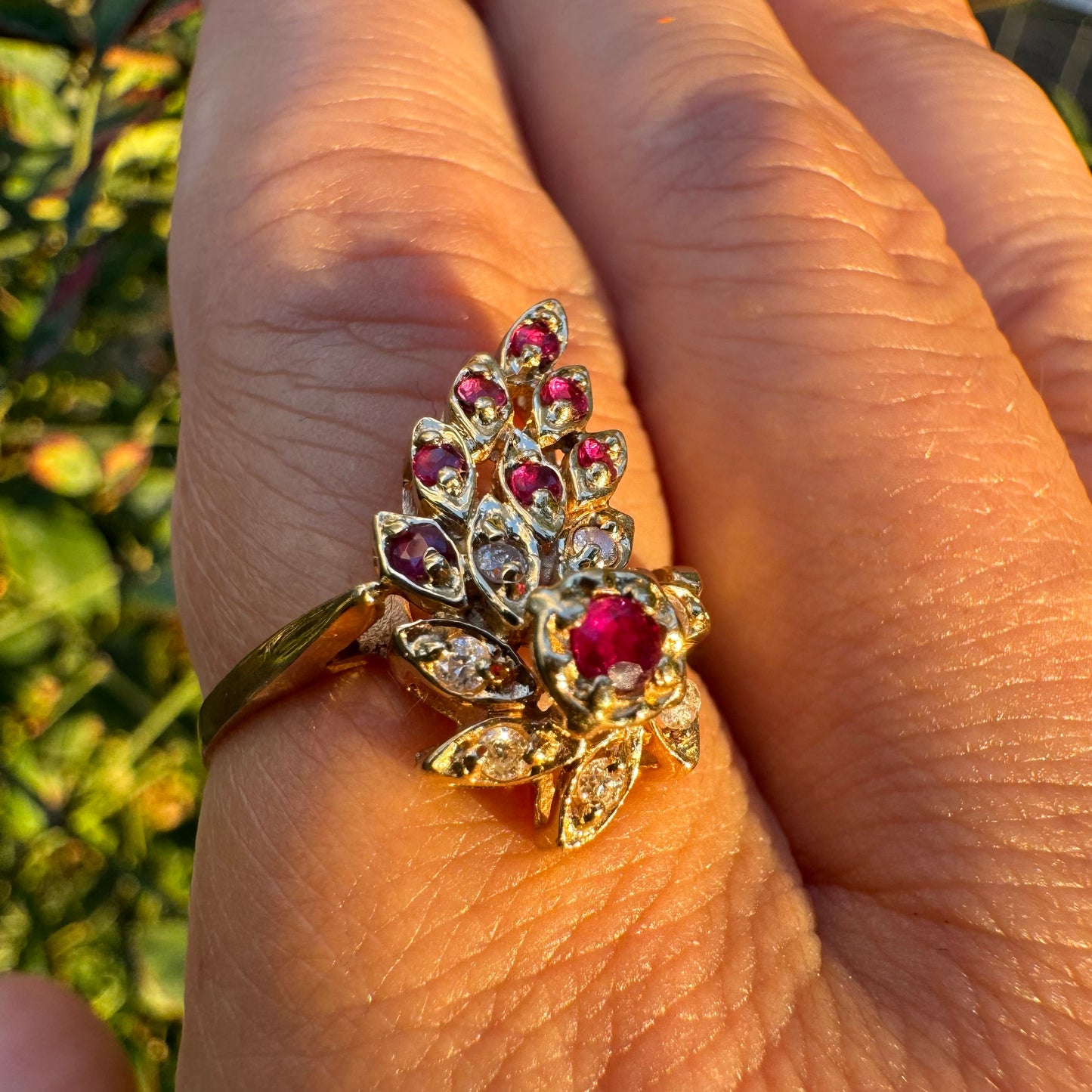 14K gold ring set with Rubies & Diamonds