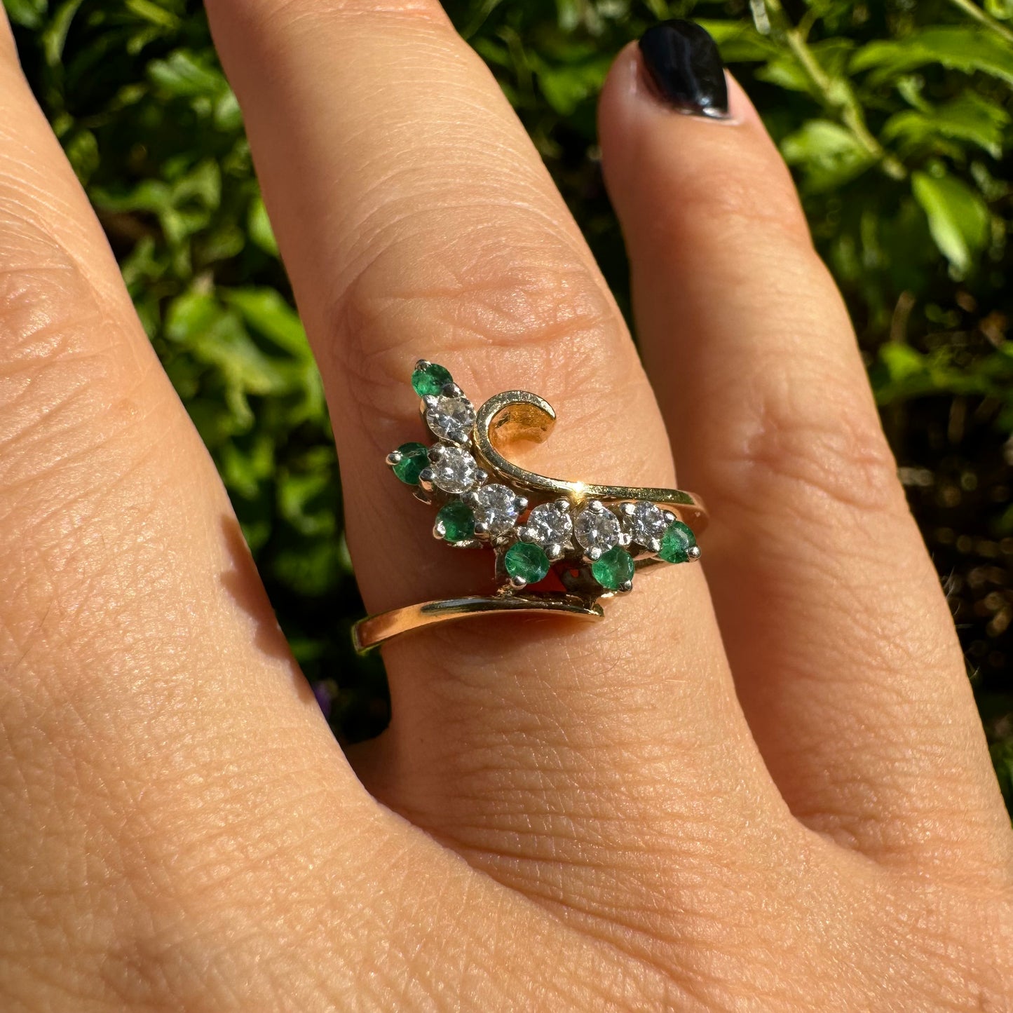 14K gold ring set with Emerald & Diamonds