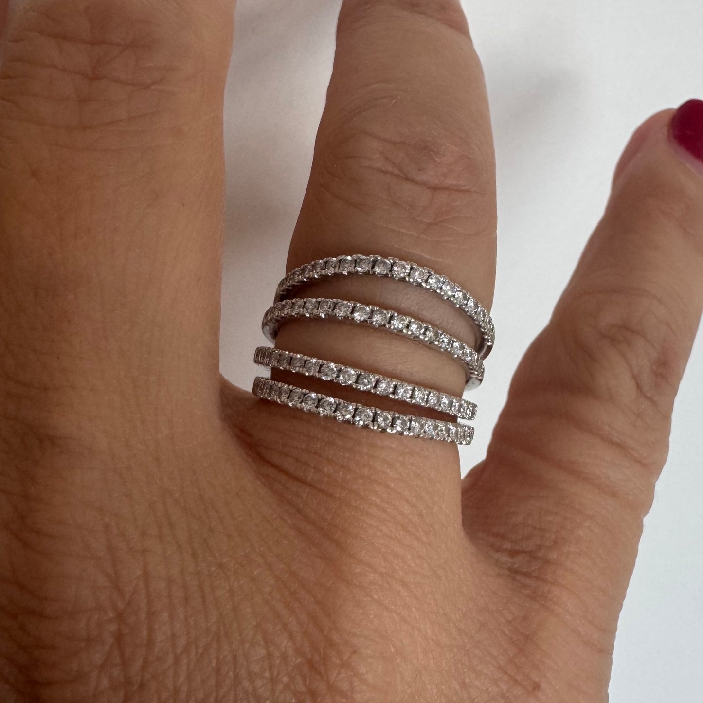 14K gold ring designed with multiple rows of sparkling Diamonds