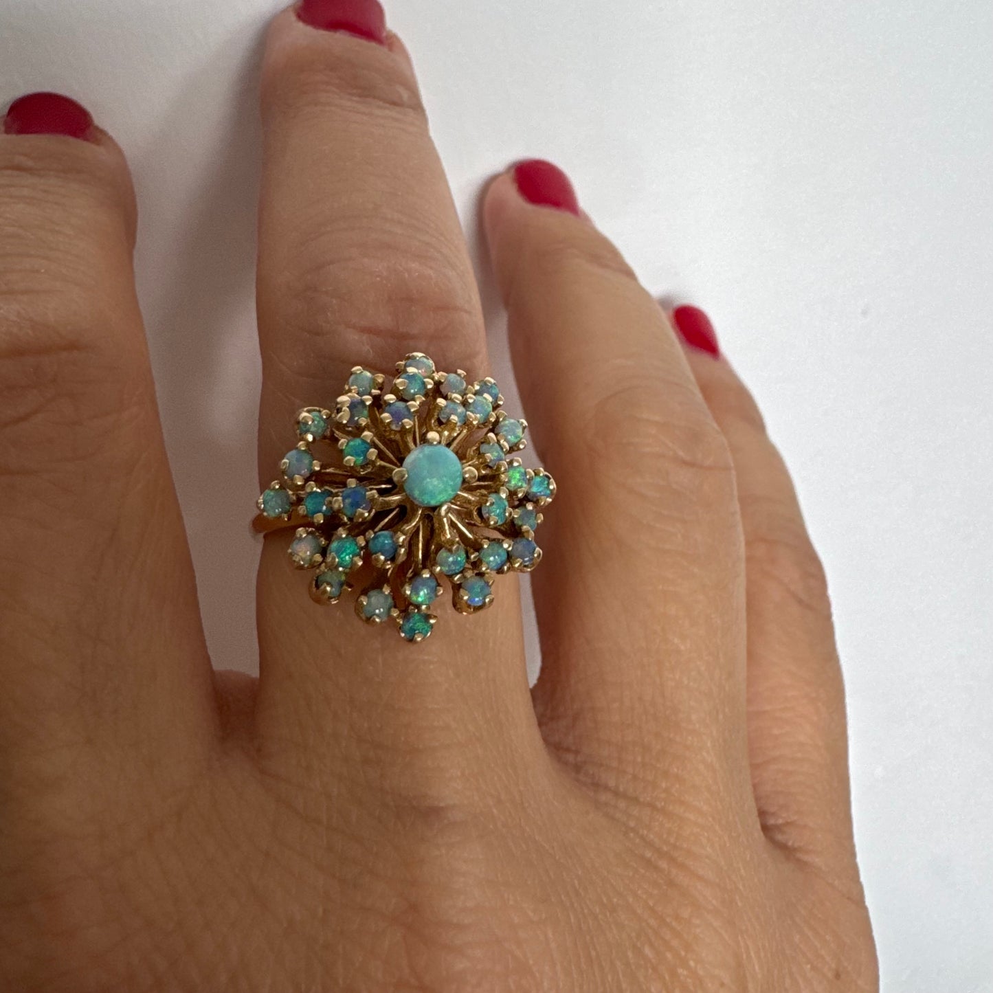 14K gold ring set with Opals