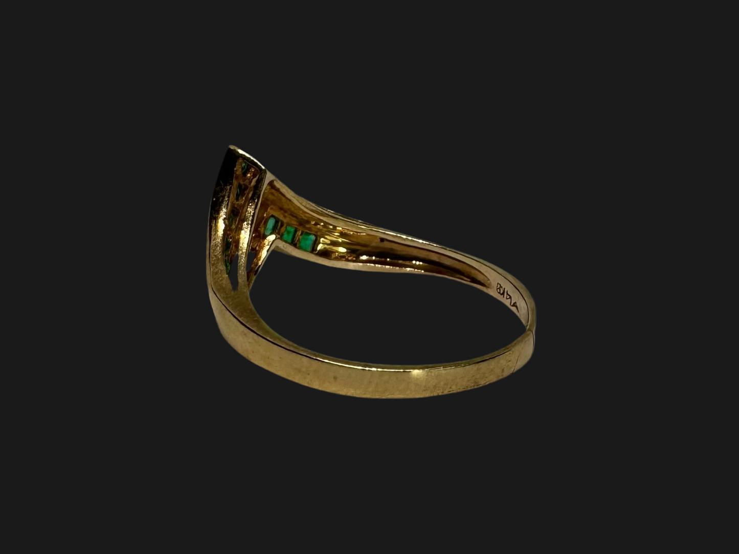 14K gold ring set with Emeralds & Diamonds