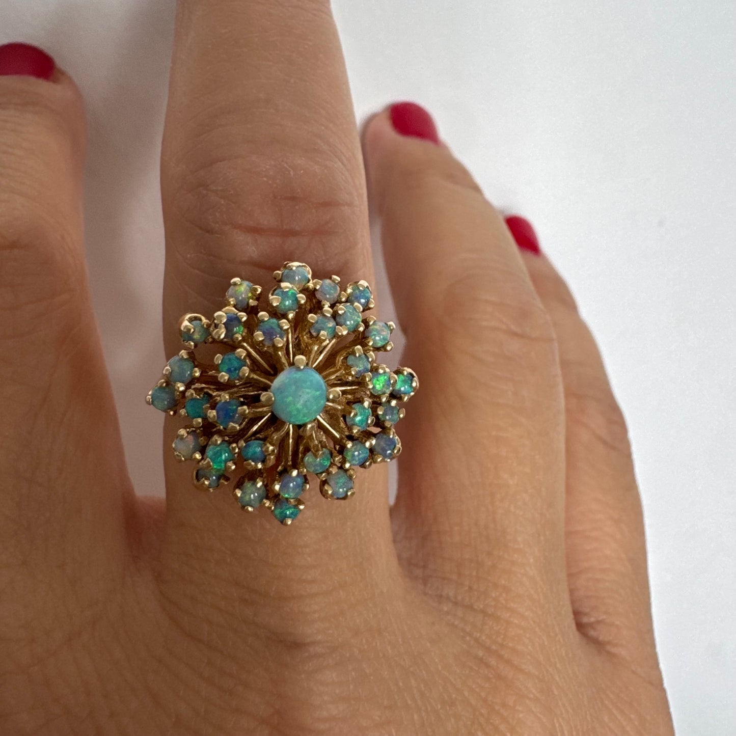 14K gold ring set with Opals