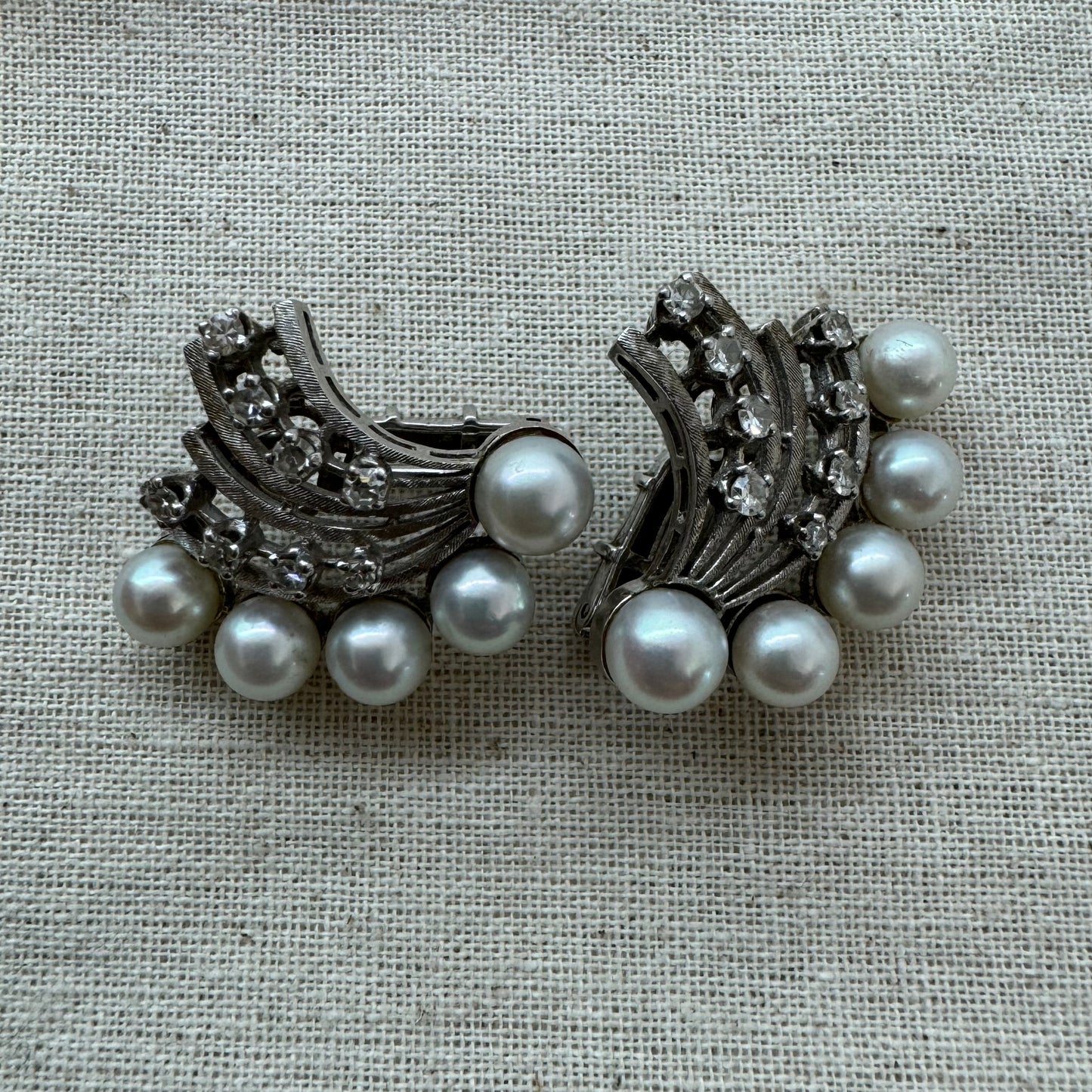 14K gold clip-on earrings set with Pearl & Diamonds