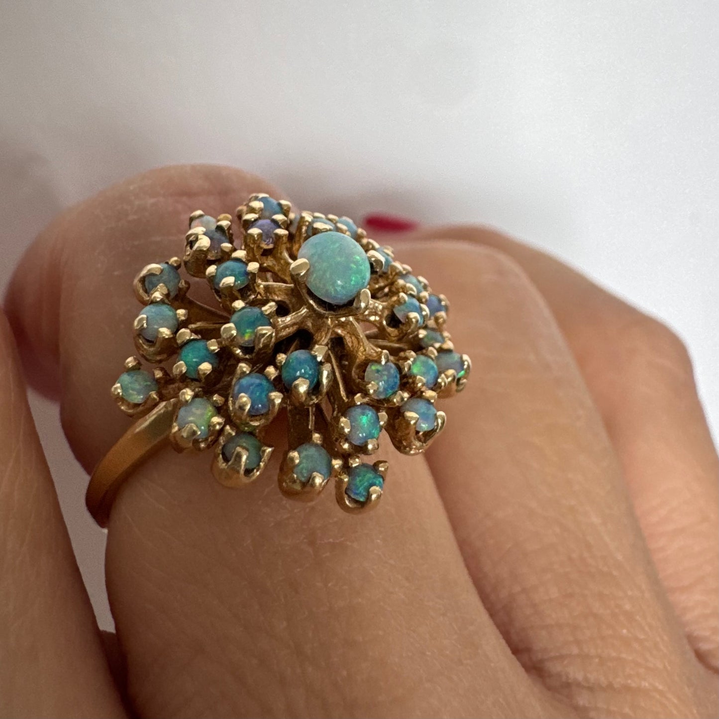 14K gold ring set with Opals