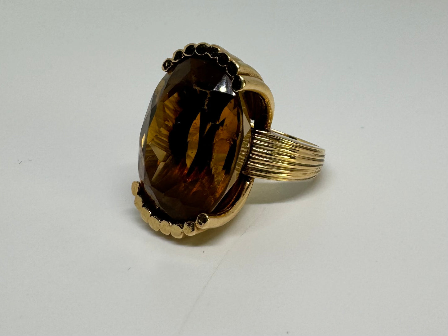 14K gold ring set with Smoky Quartz