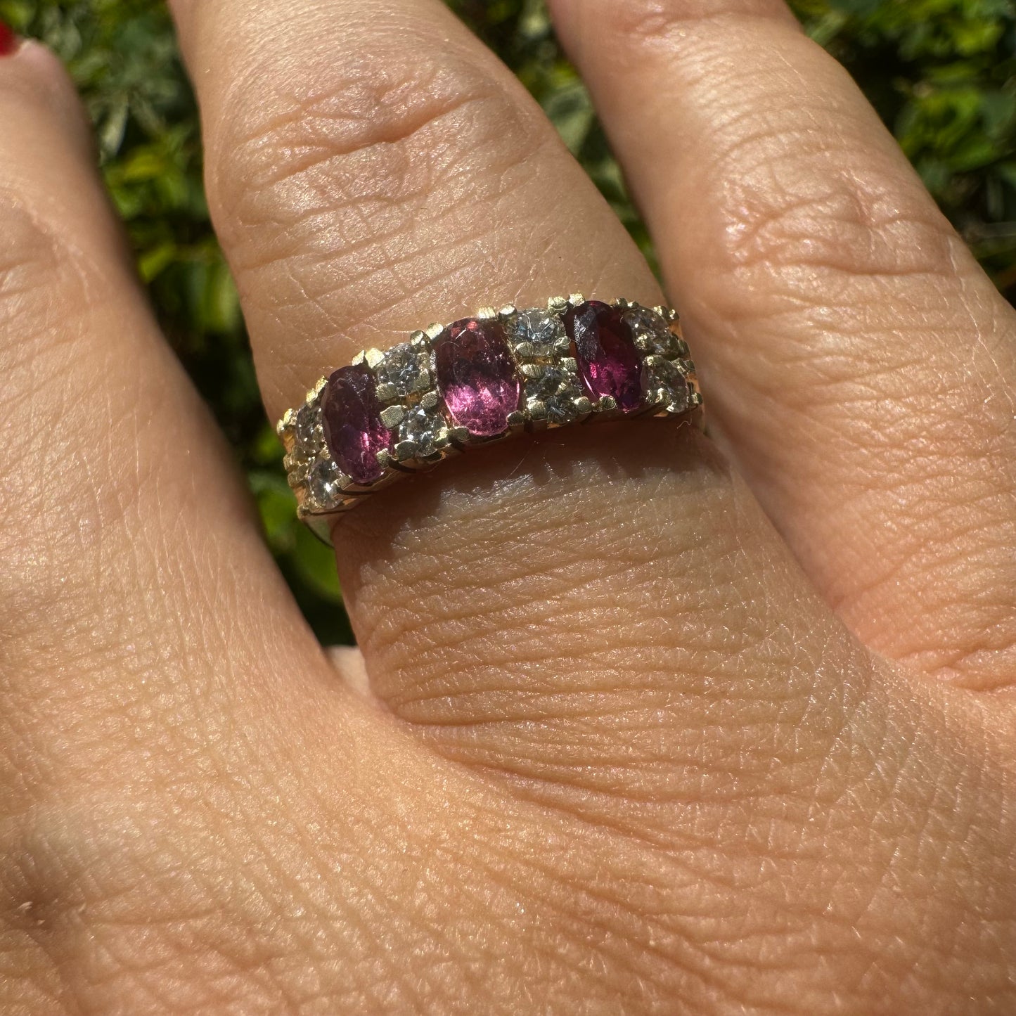 14K gold ring set with Pink Tourmaline & Diamonds