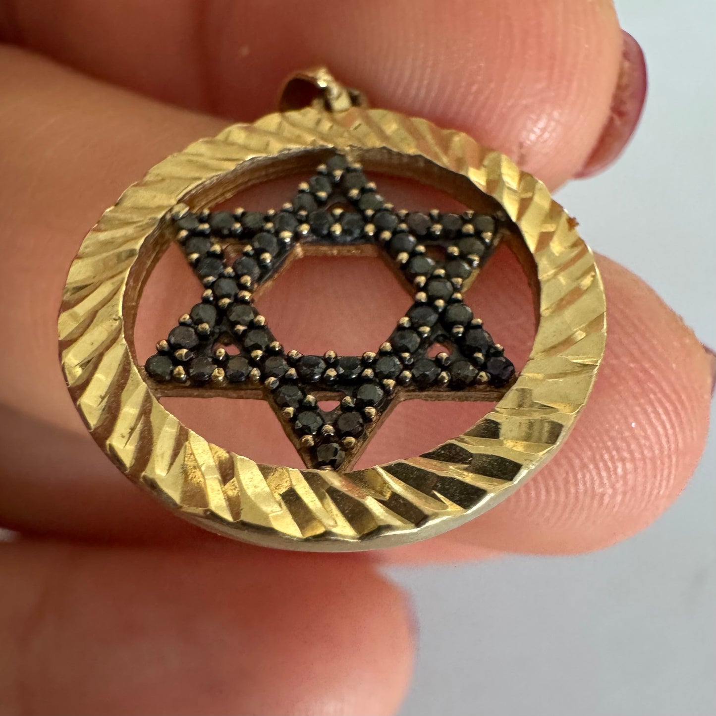 14K gold Star of David pendant set with Black Diamonds