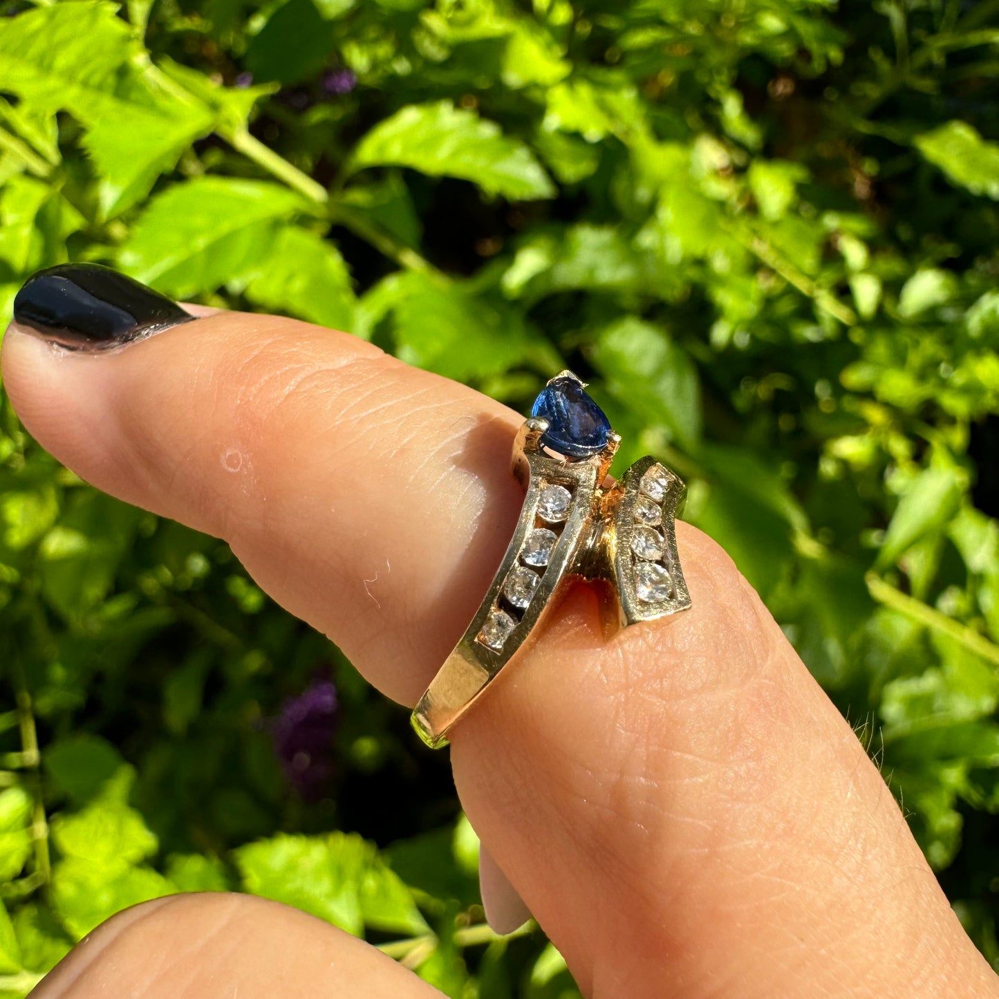 14K gold ring set with Sapphire & Diamonds