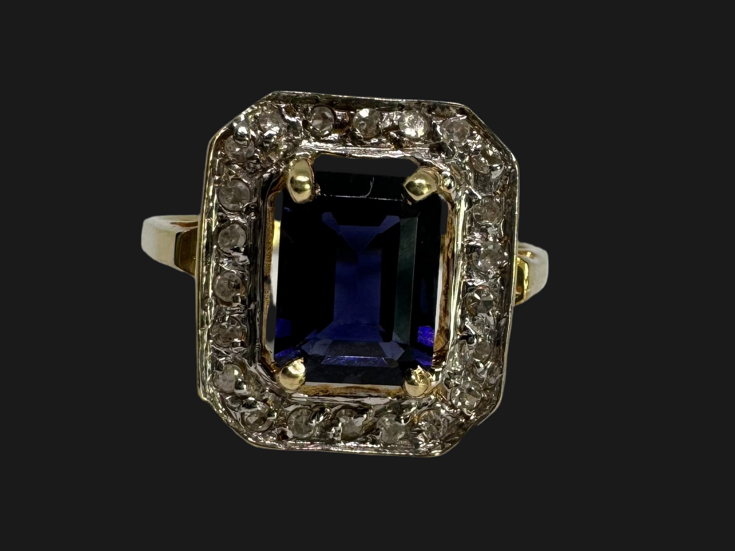 14K gold ring set with Sapphire & Diamonds