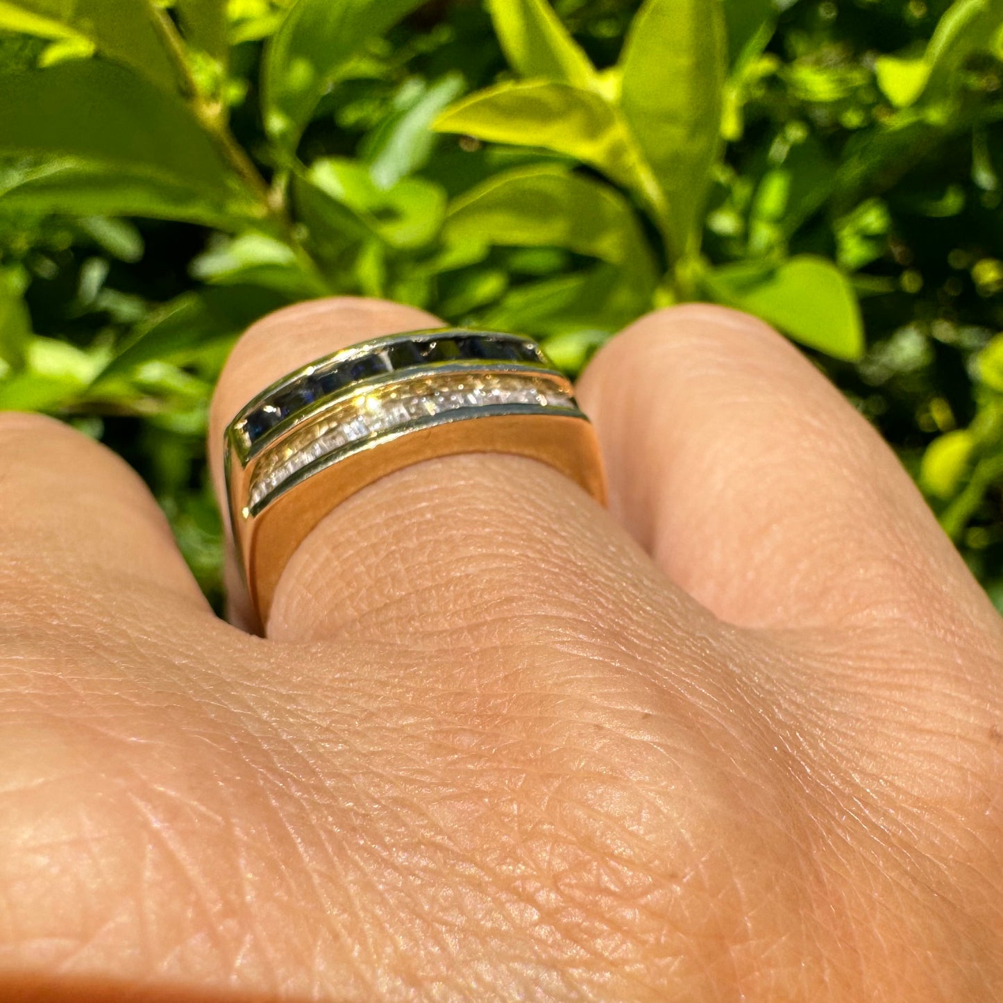 10K gold ring set with Sapphires & Diamonds