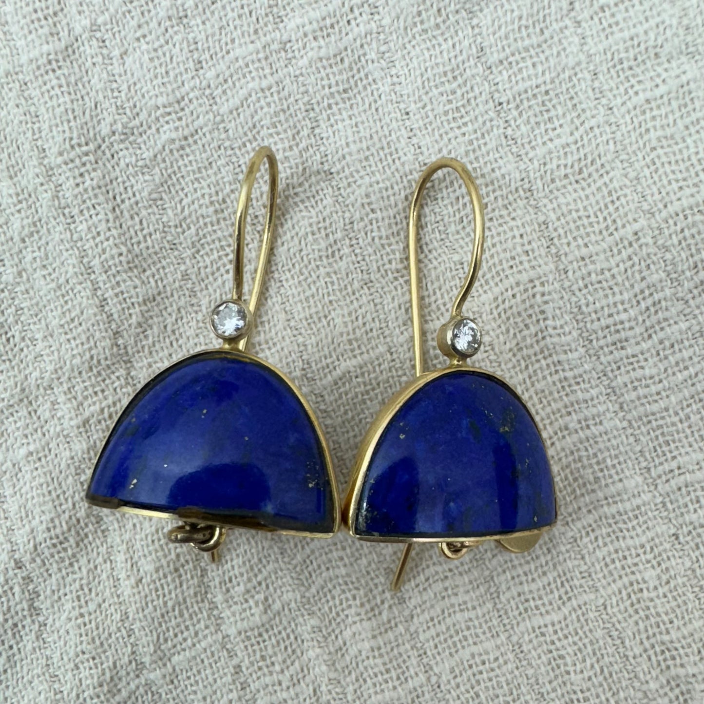 14K gold earrings set with Lapis Lazuli & Diamonds