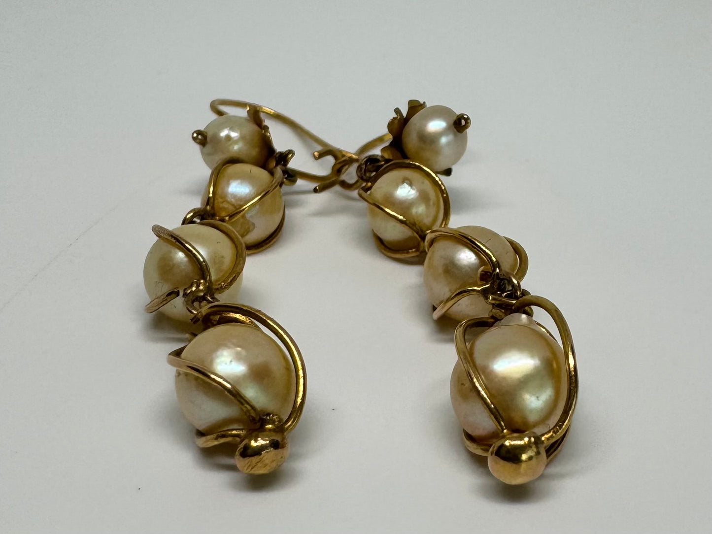 14K gold Drop Earrings set with Pearls