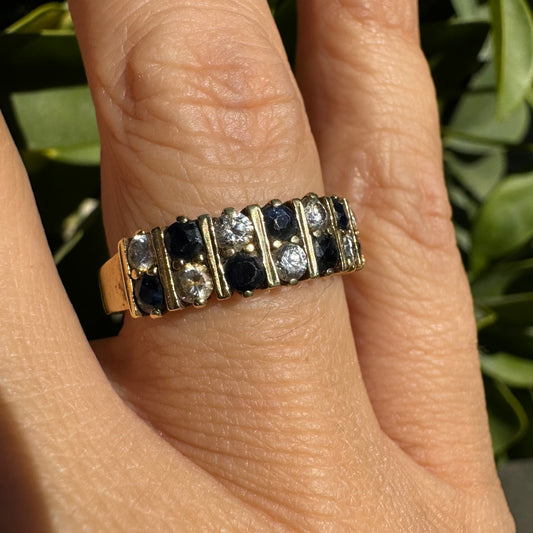 14K gold ring set with Sapphire & Diamonds