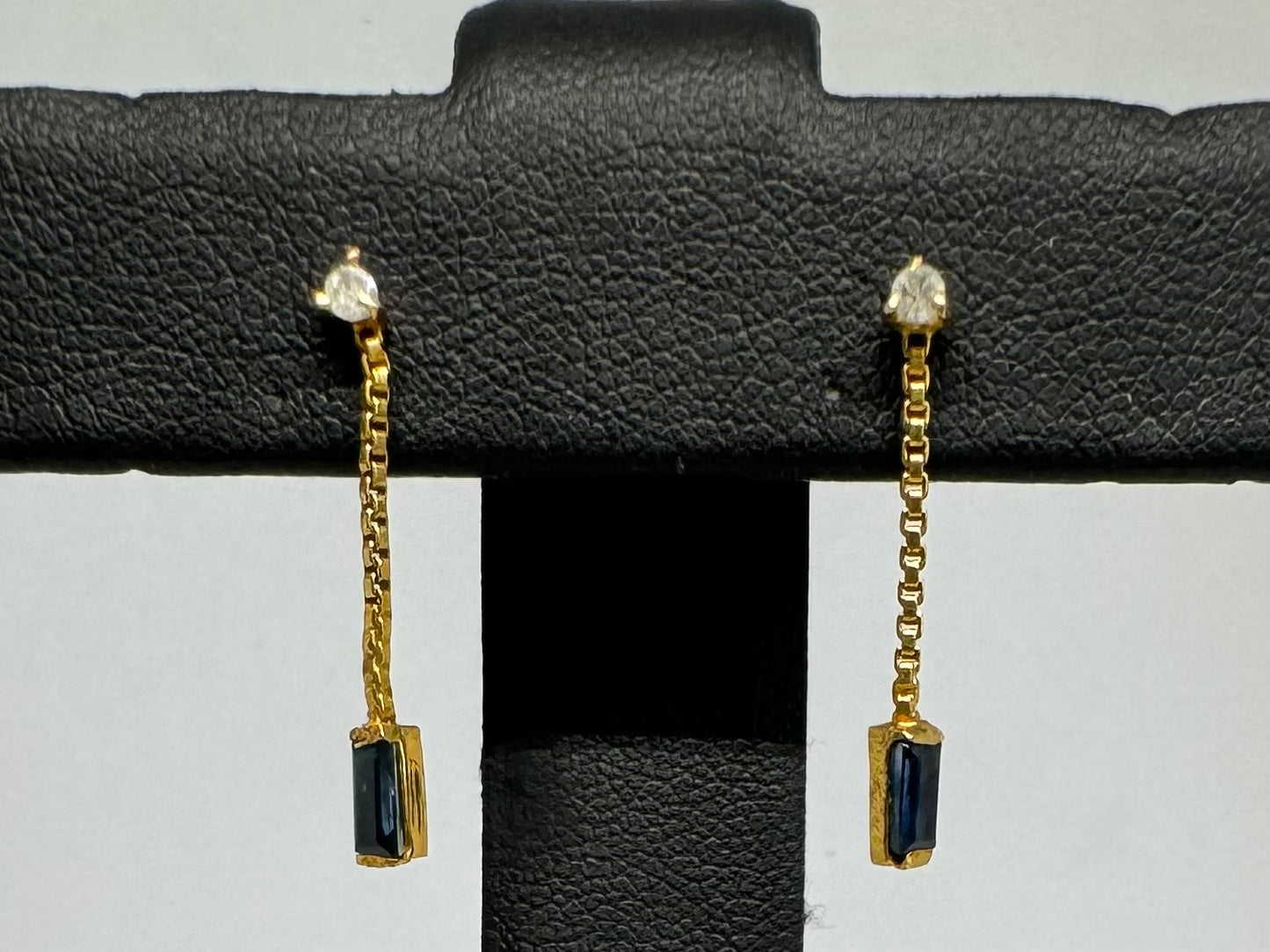 14K gold Drop Earrings set with Sapphire & Diamonds