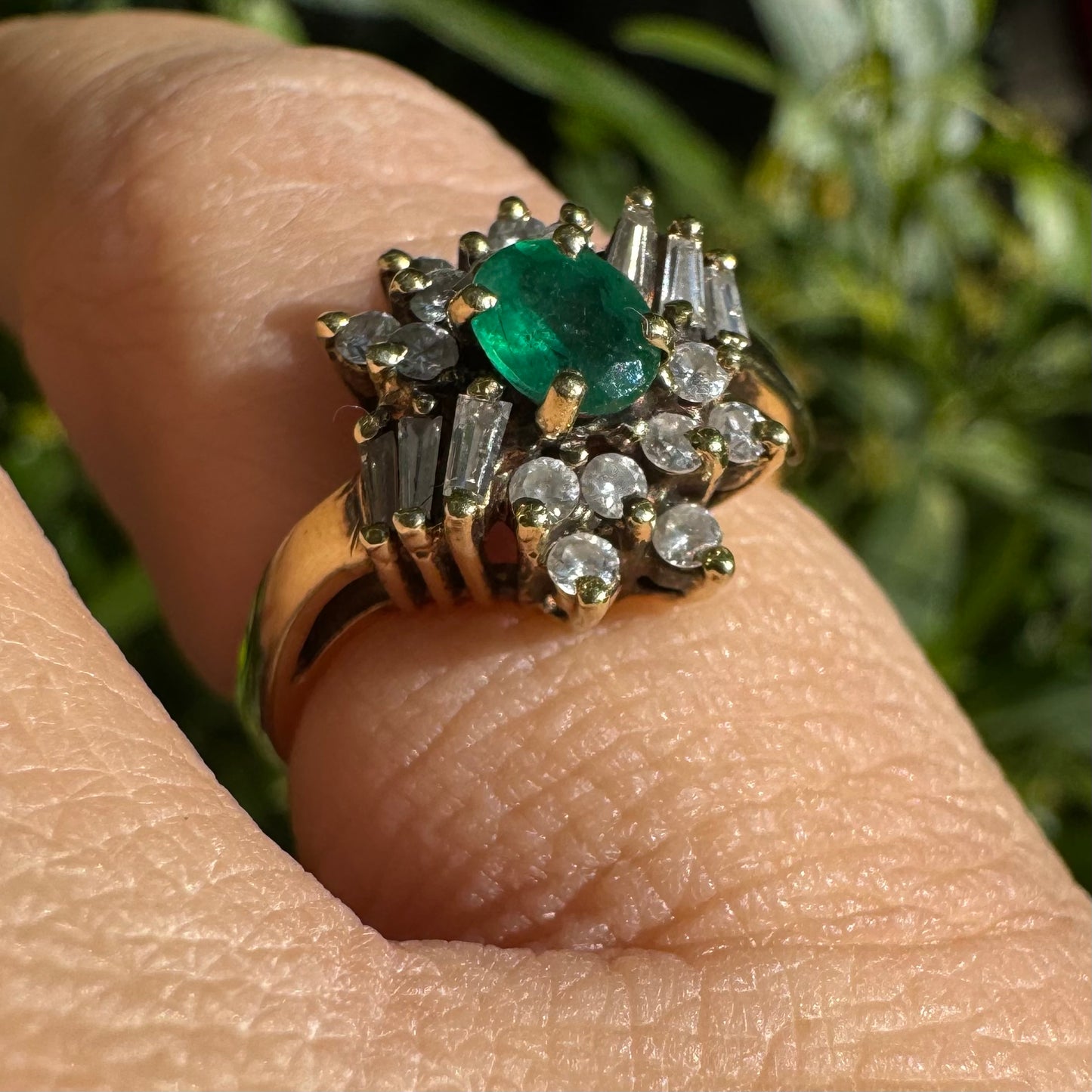 14K gold ring set with Emerald & Diamonds