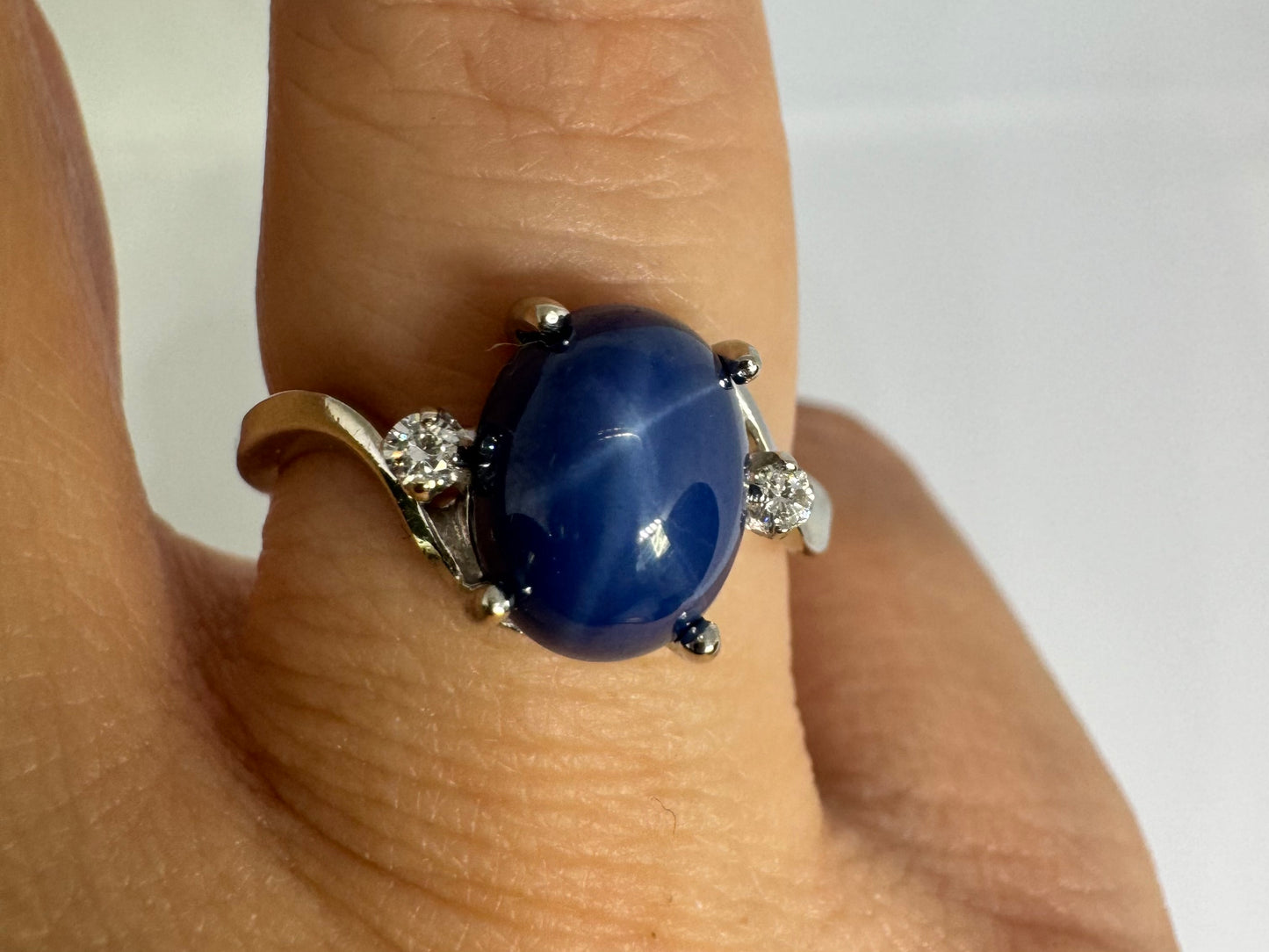 14K gold ring set with “Star” Sapphire & Diamonds