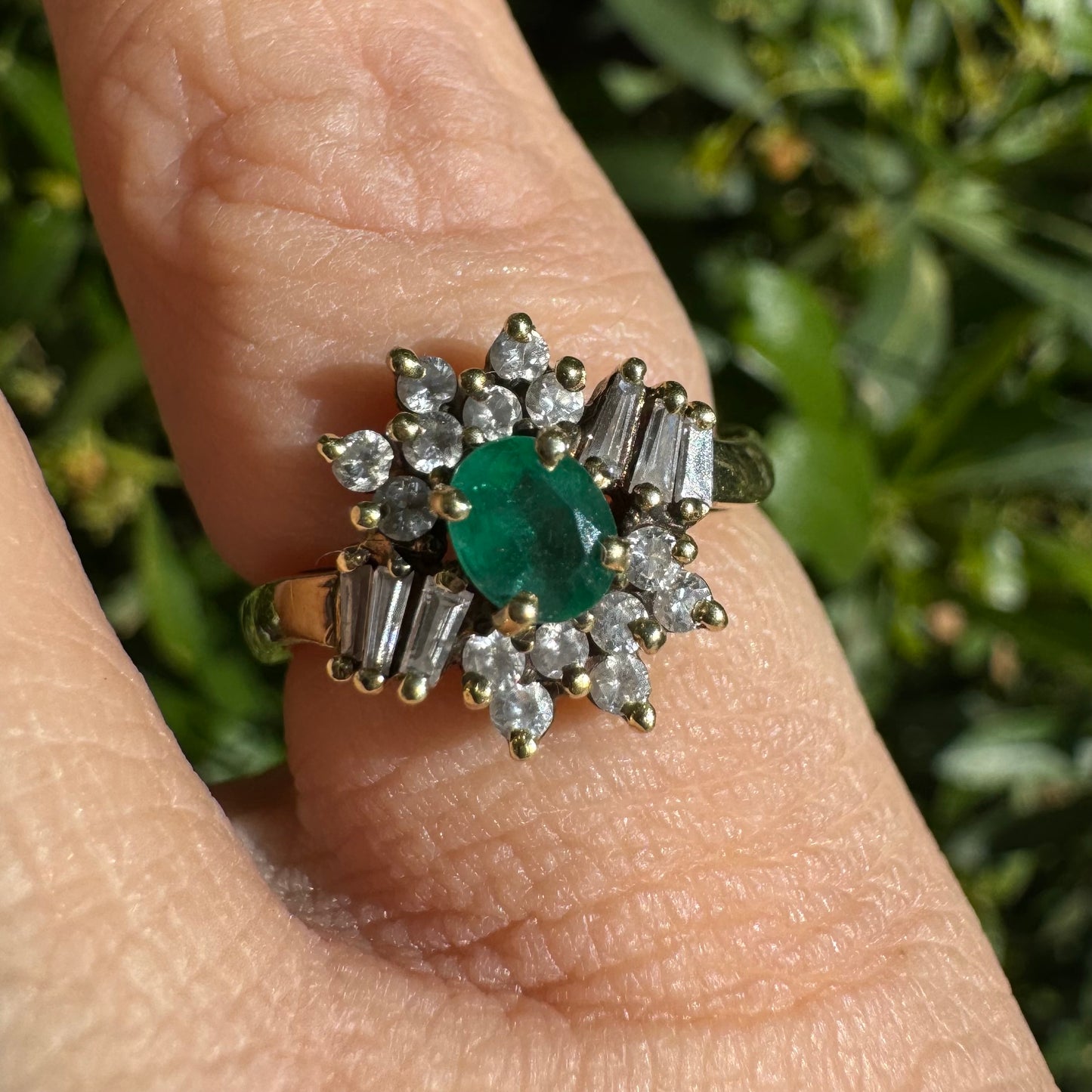 14K gold ring set with Emerald & Diamonds