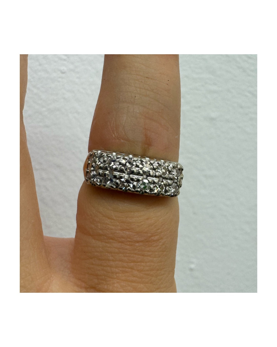 9K (14K) gold ring set with Diamonds in a bold, wide-band design.