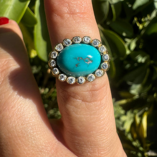 18K gold ring set with Turquoise & Diamonds