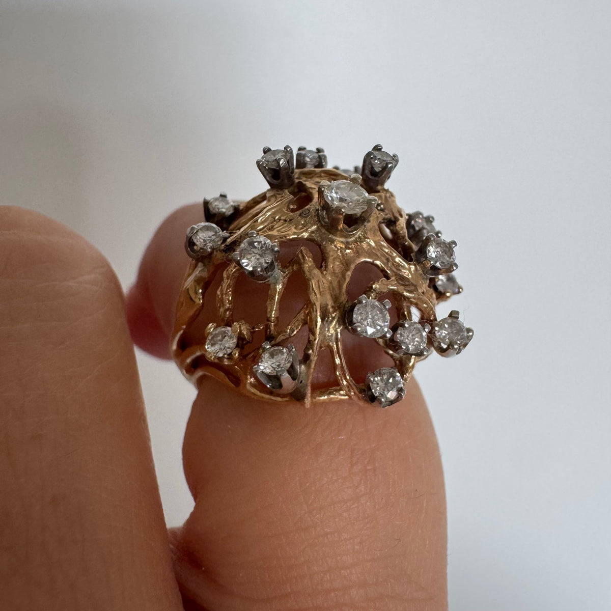 10K Gold Diamond Ring with a Sculptural Design
