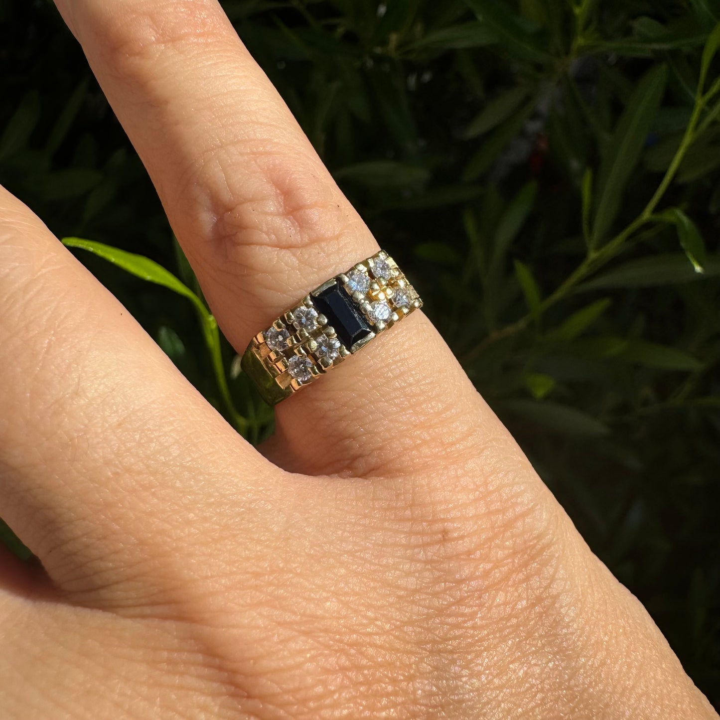 14K gold ring set with Sapphire & Diamonds