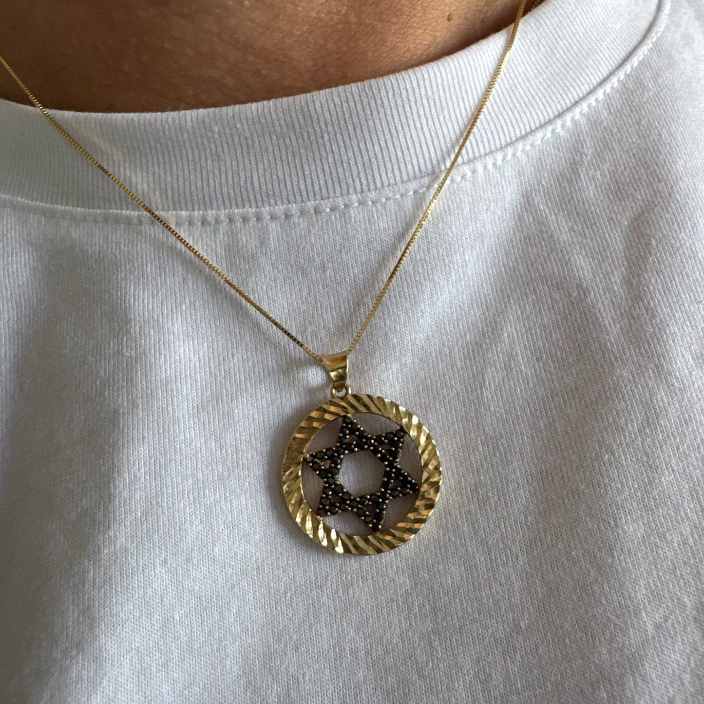14K gold Star of David pendant set with Black Diamonds