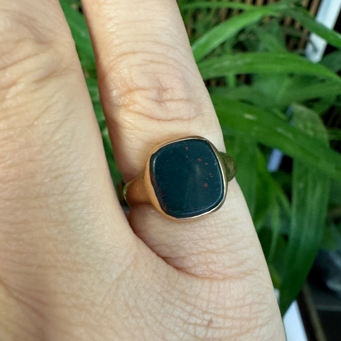 14K gold ring set with Bloodstone