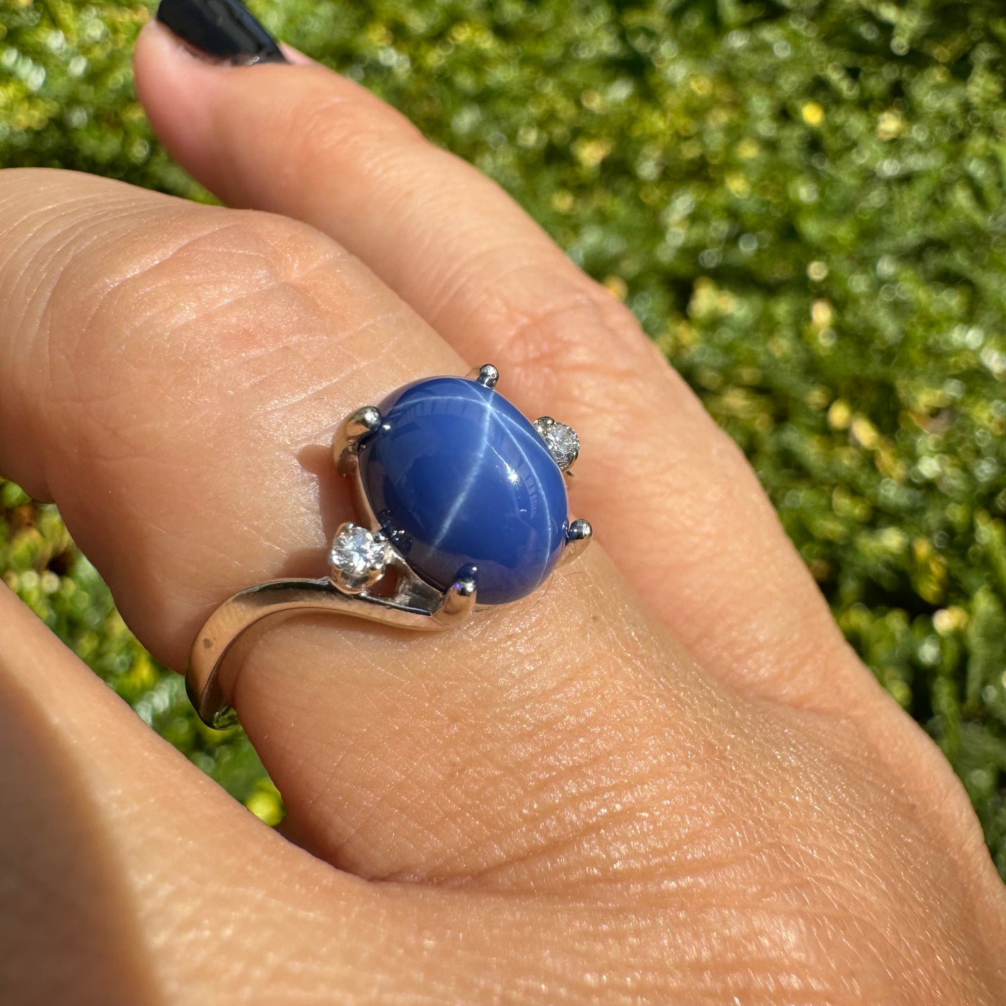 14K gold ring set with “Star” Sapphire & Diamonds