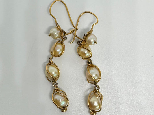 14K gold Drop Earrings set with Pearls