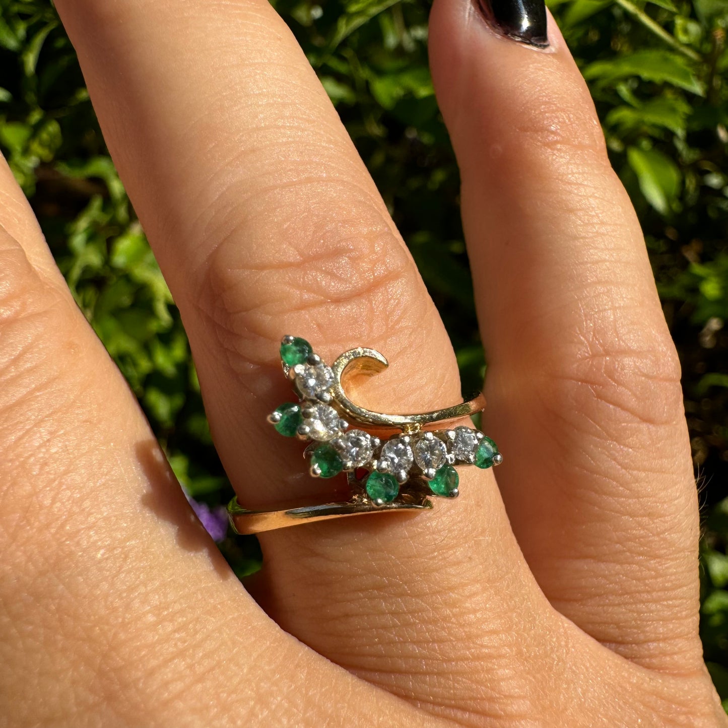 14K gold ring set with Emerald & Diamonds