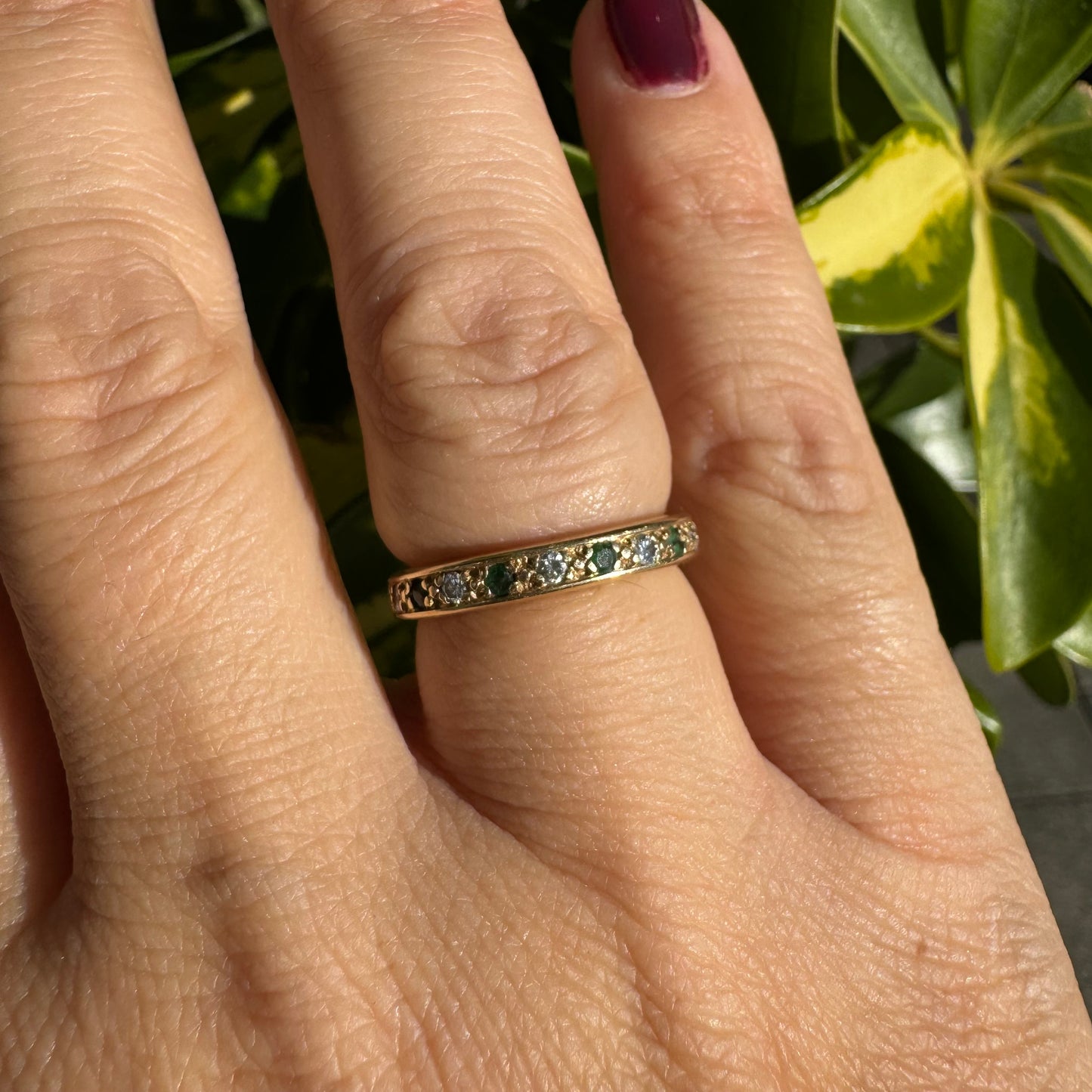 14K gold ring set with Emerald & Diamonds