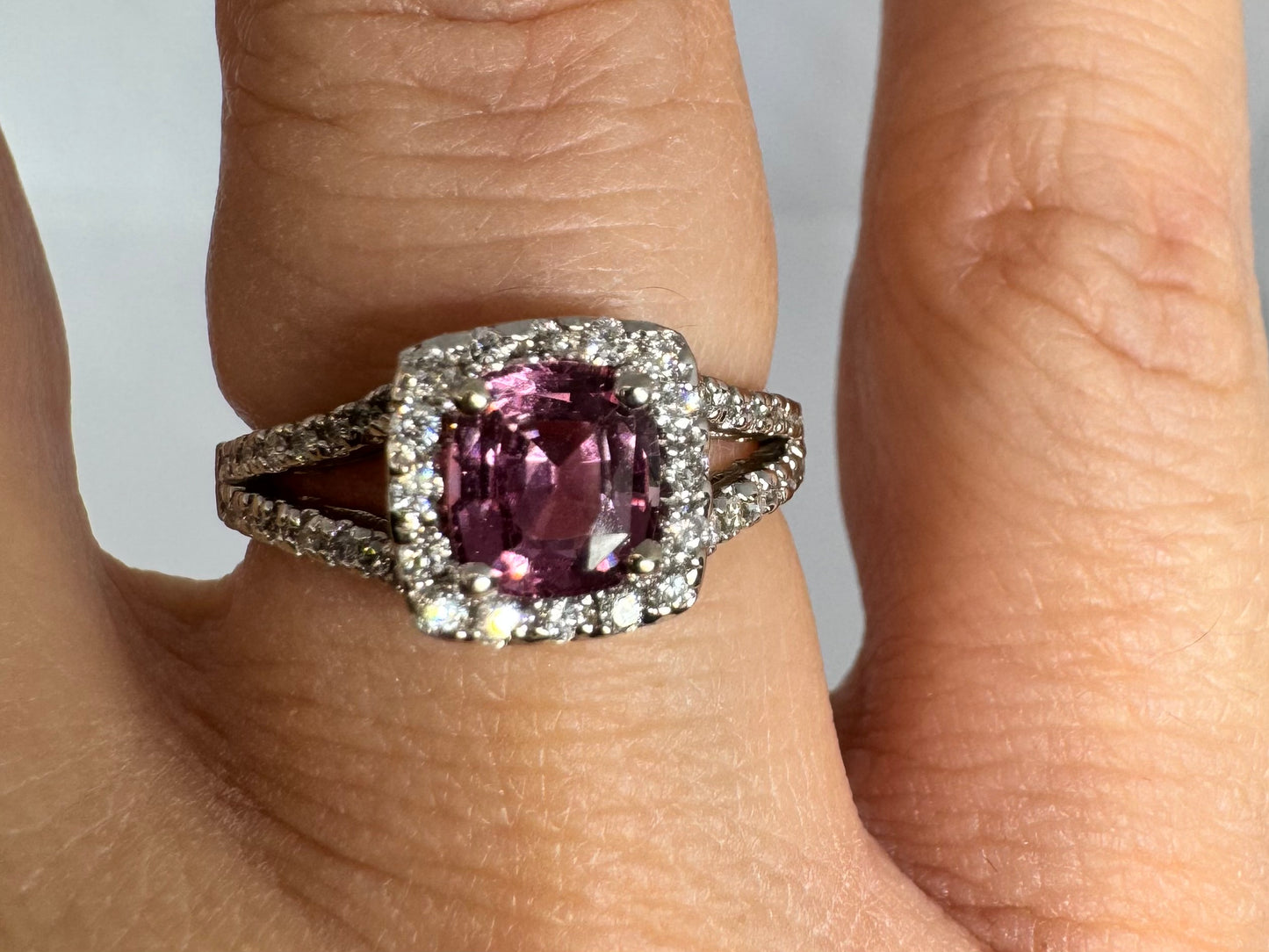 14K gold ring set with Pink Tourmaline & Diamonds