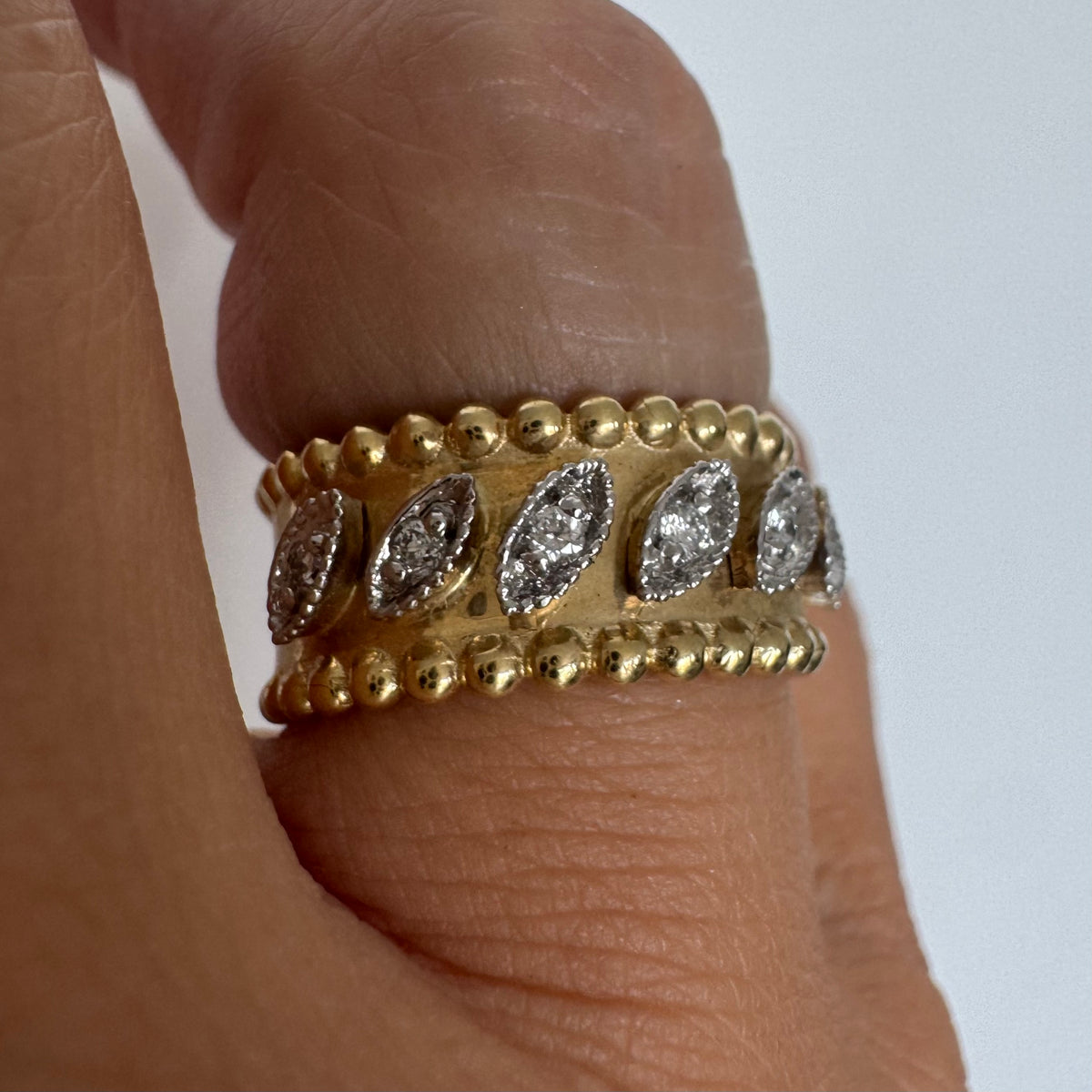 14K Yellow Gold Diamond Ring with a Wide Design