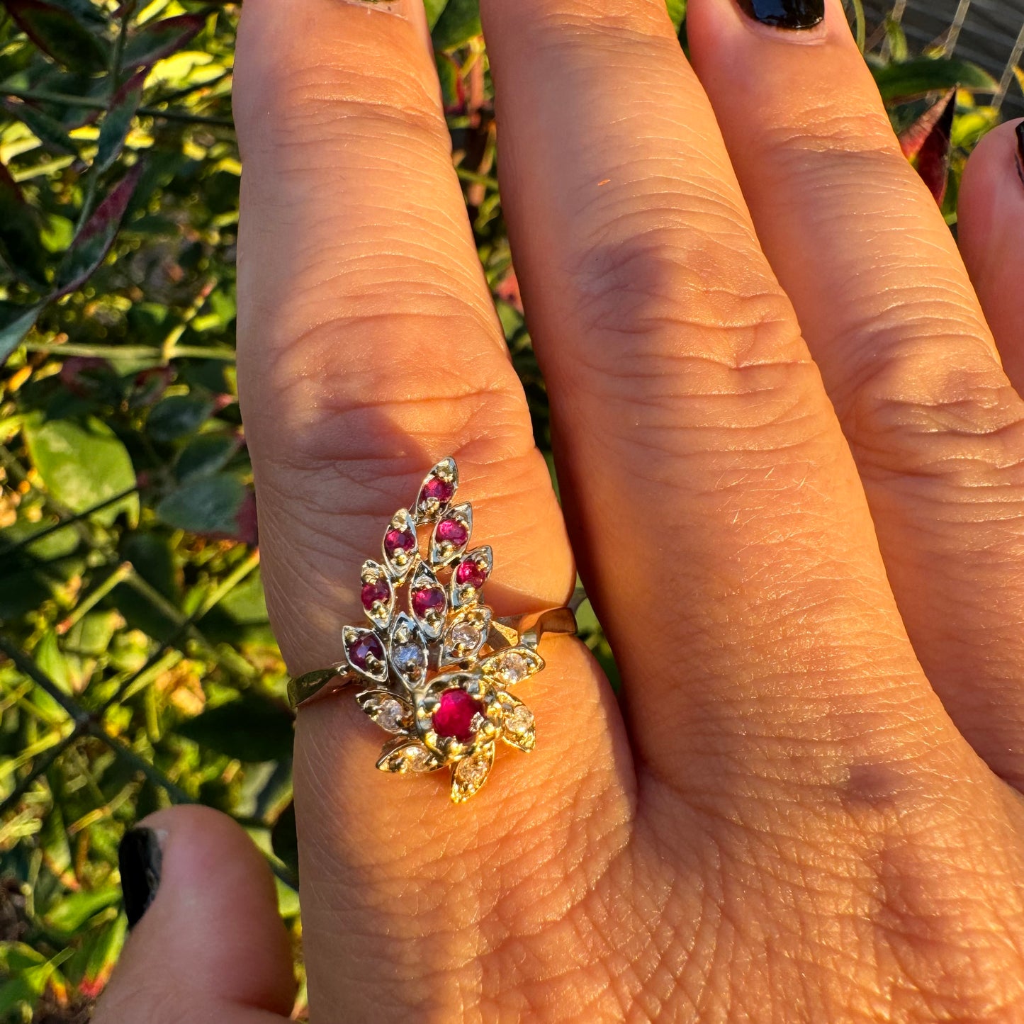 14K gold ring set with Rubies & Diamonds