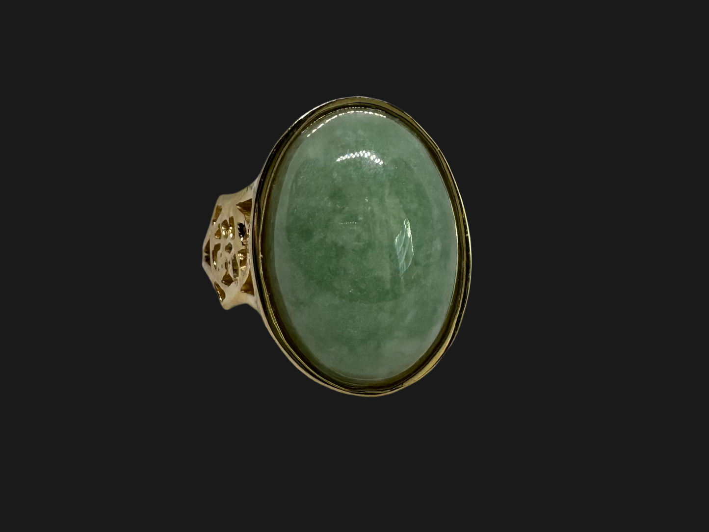 14K gold ring set with Light Green Jade